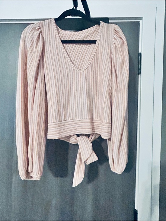 Free People Tops - Free People Tie-Front V-Neck Long Sleeve Top in Striped Blush Pink